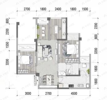 世茂璀璨天城3室2厅1卫户型图
