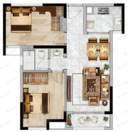 汉水新城中法印象2室2厅1卫户型图