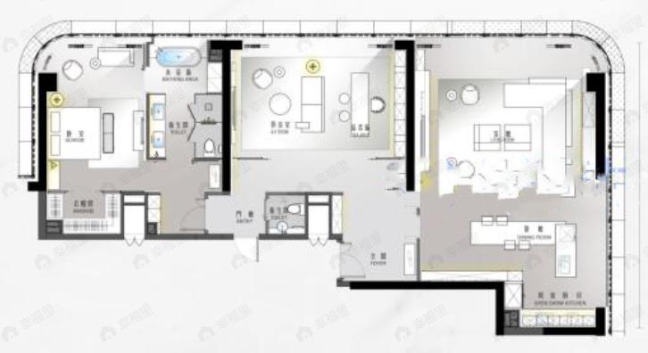 2室2厅2卫建面253m²南户型图