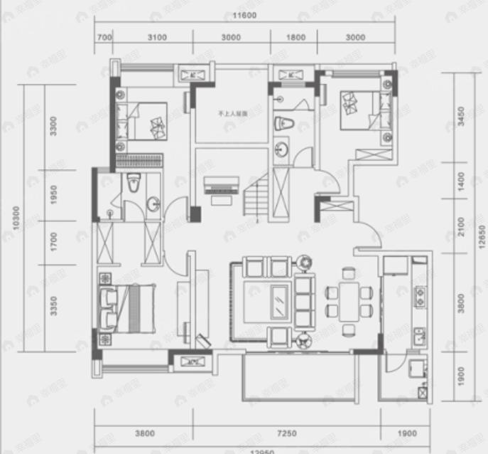 龙润丰锦4室2厅3卫户型图