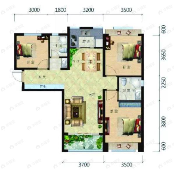 天泉湾3室2厅2卫户型图