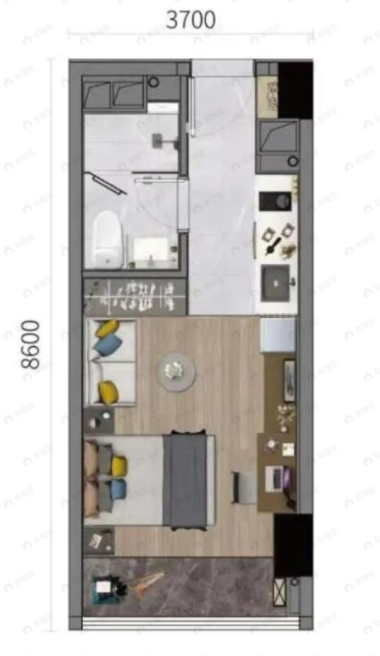 OCT华侨城·创想中心1室1厅1卫户型图