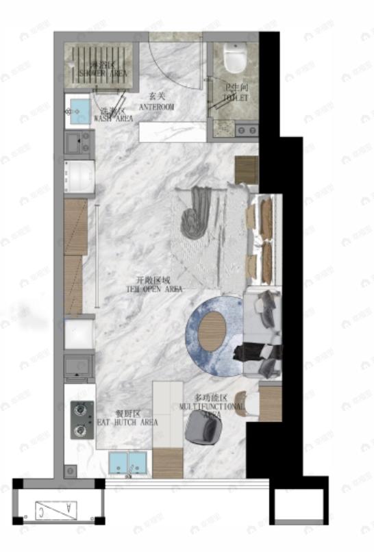 赛格中京坊1室2厅1卫户型图