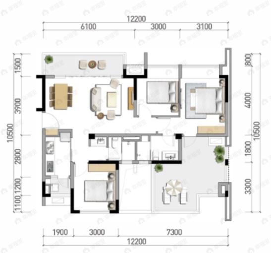 梦享春山可望3室2厅2卫户型图