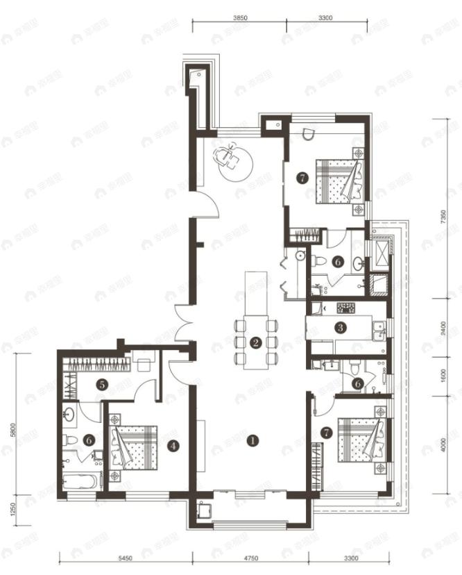 华纳豪园四六期3室2厅3卫户型图