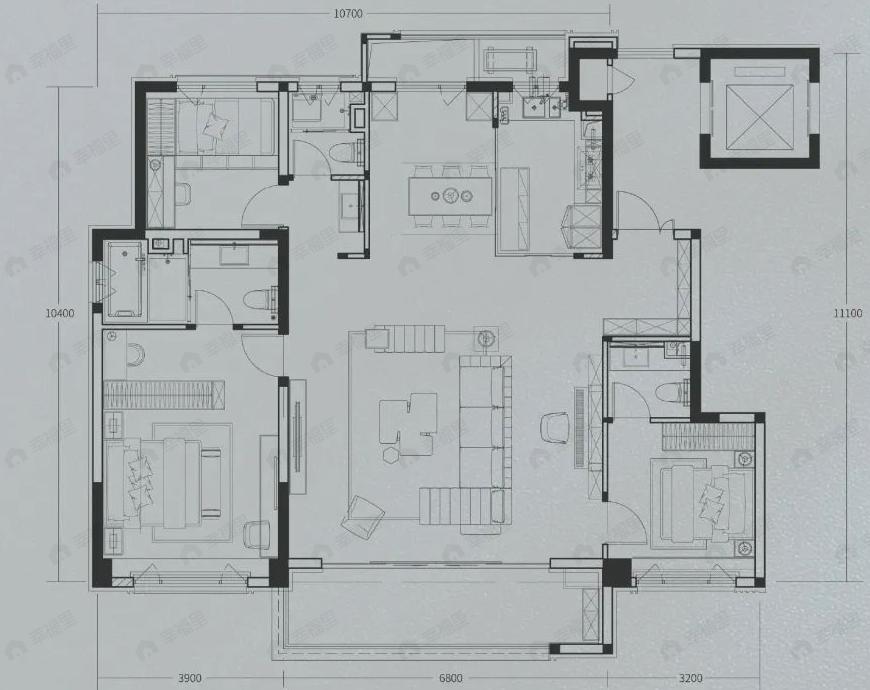 朗诗百贤庭3室2厅3卫户型图
