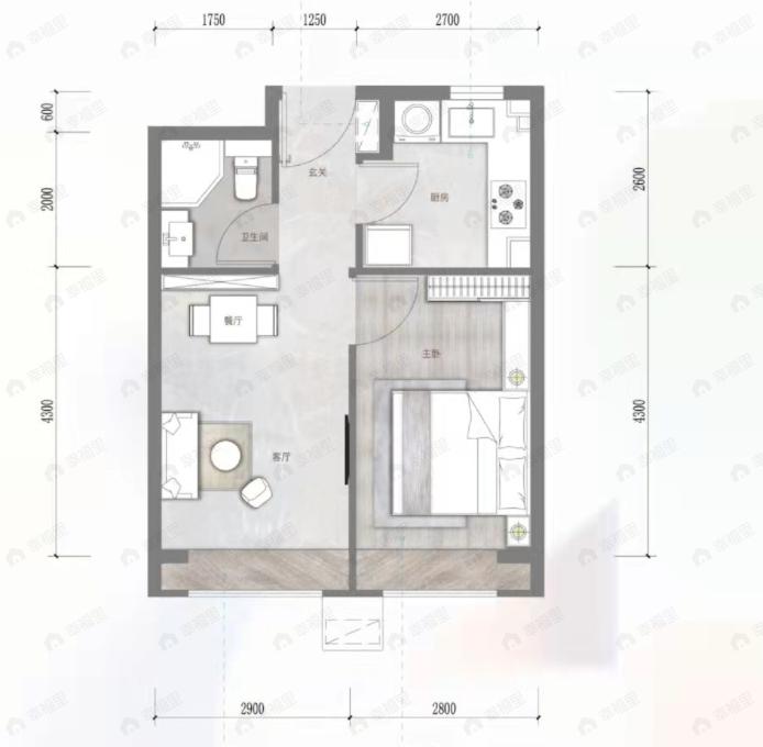 和悦璞云1室1厅1卫户型图