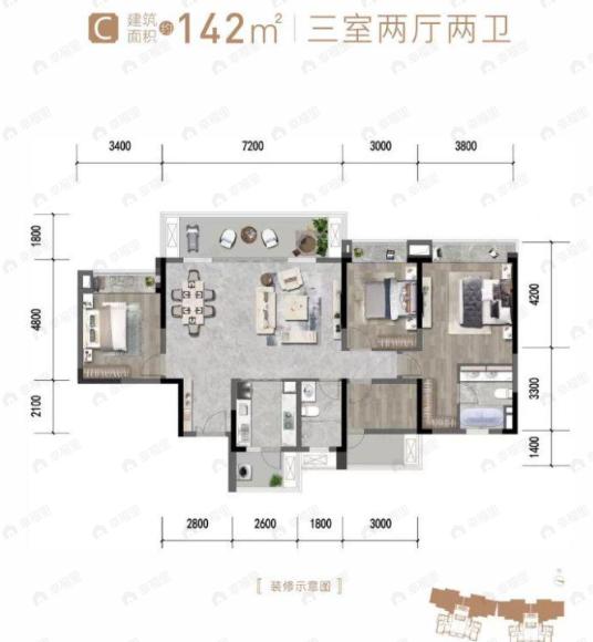 朗基紫境东来3室2厅2卫户型图