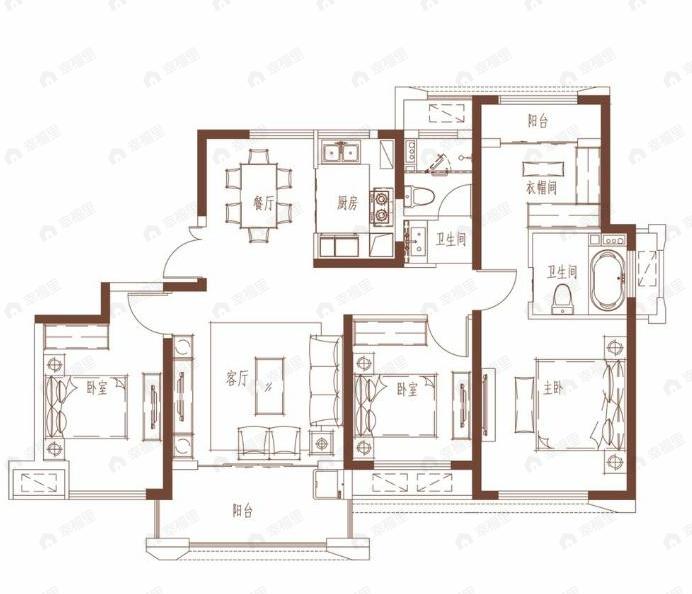 幸福誉品3室2厅2卫户型图