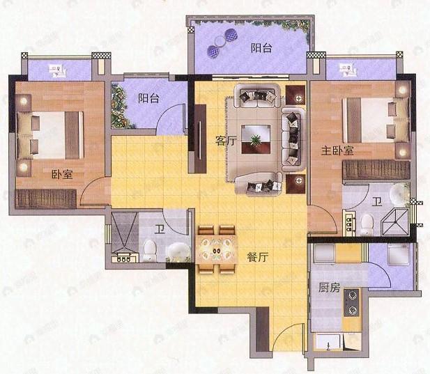 顺德保利中央公园2室2厅2卫户型图