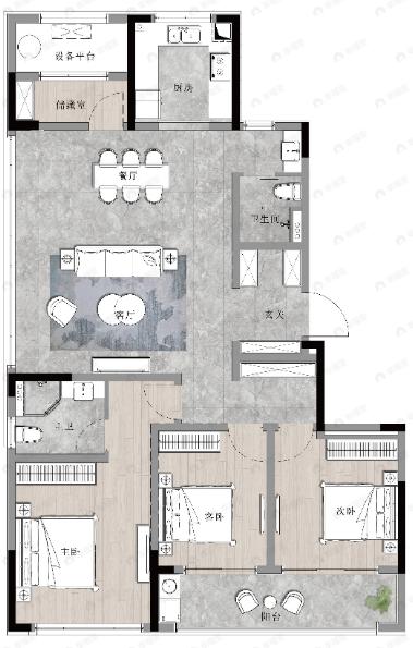 如沐清晖城3室2厅2卫户型图