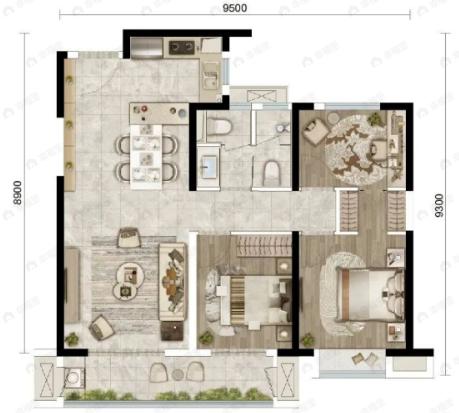 绿地光谷星河绘3室2厅1卫户型图