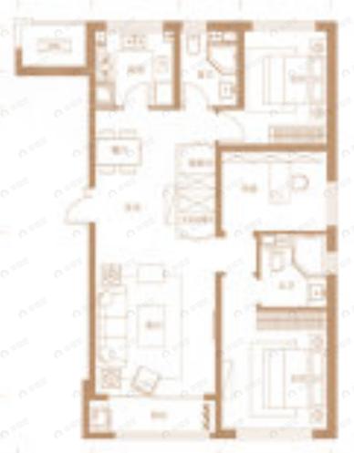 3室2厅2卫建面129平户型图