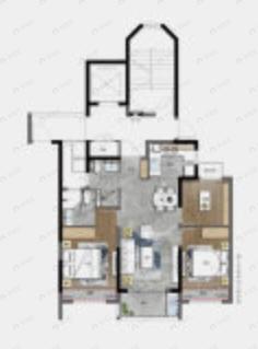 3室2厅2卫建面89m²南户型图