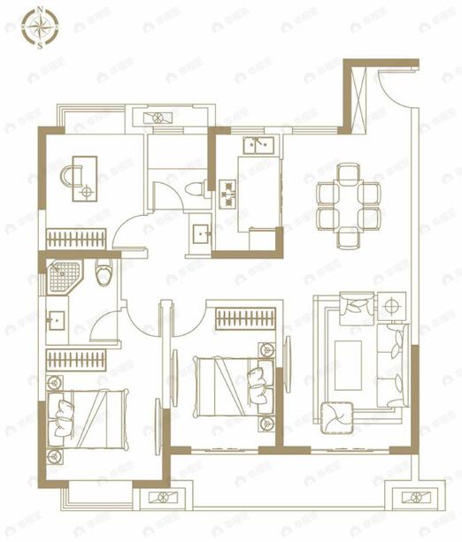 嘉圆悦湖居3室2厅2卫户型图