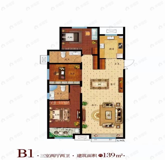 3室2厅2卫建面139平户型图
