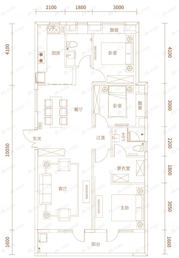 千禧城3室2厅2卫户型图