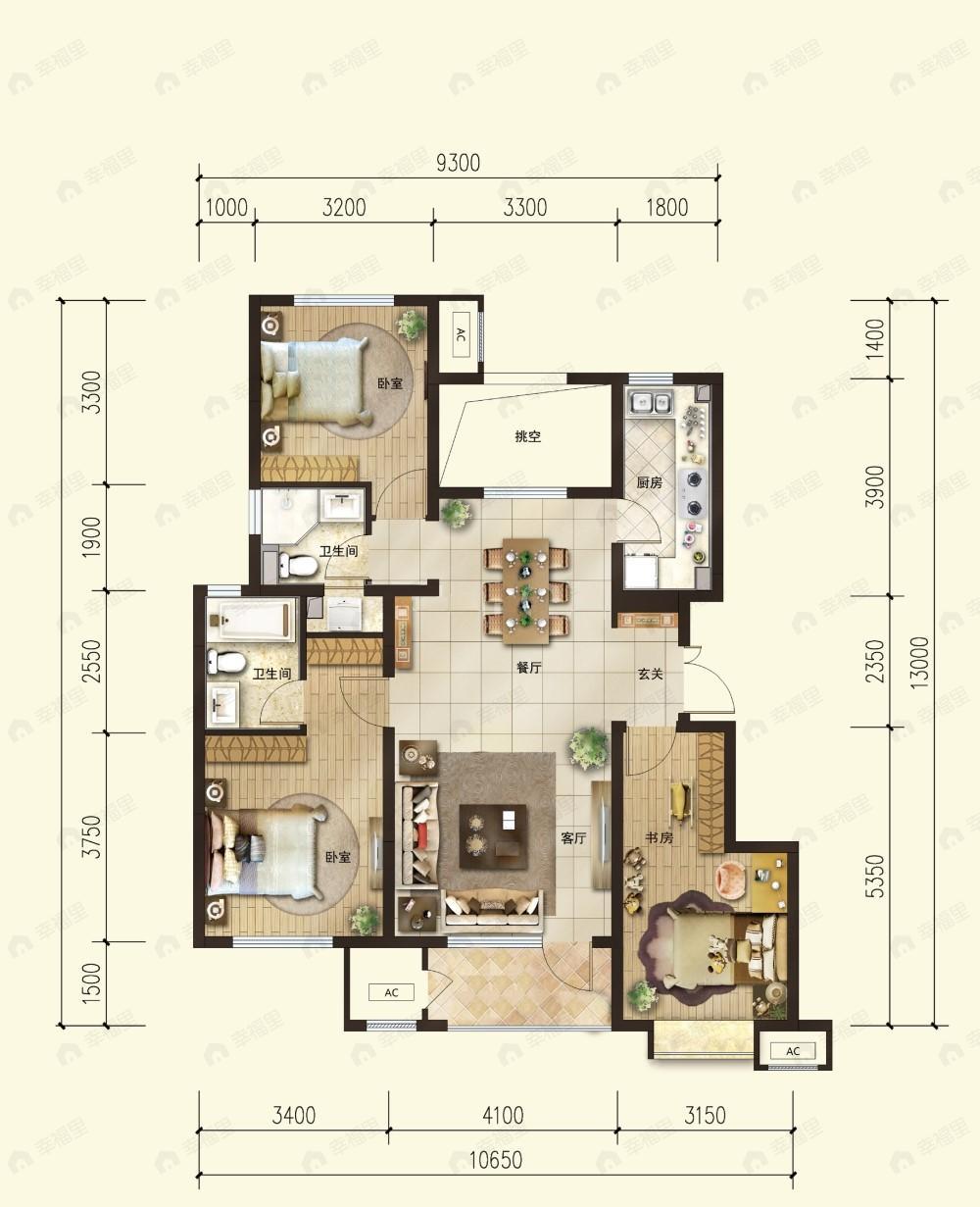 天恒京西悦府3室2厅2卫户型图