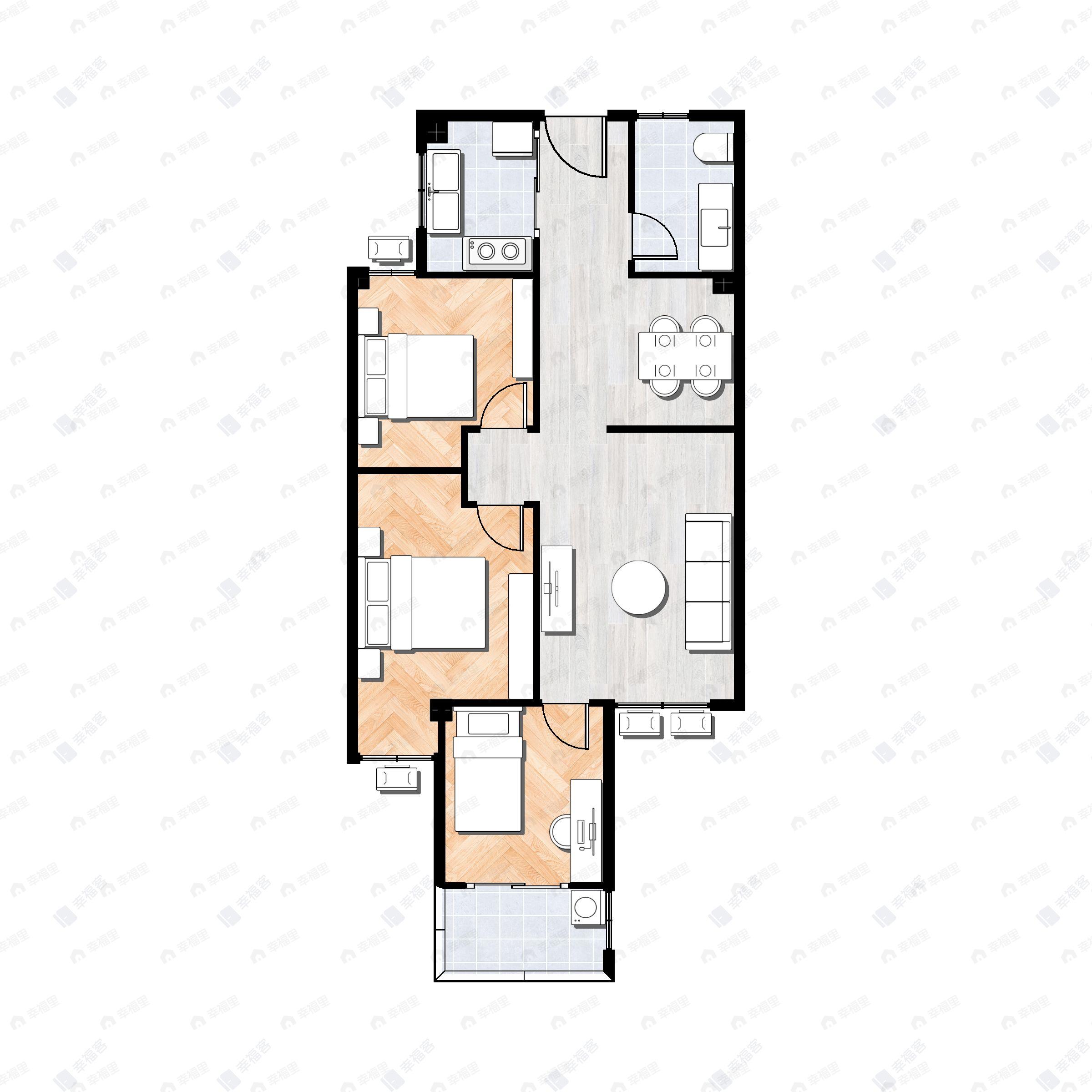 3室2厅1卫建面87平南户型图