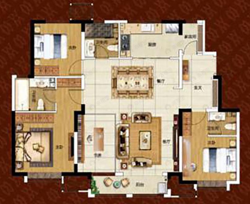艺英里3室2厅3卫户型图