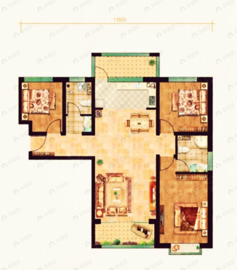 冉泽御景龙湾3室2厅2卫户型图