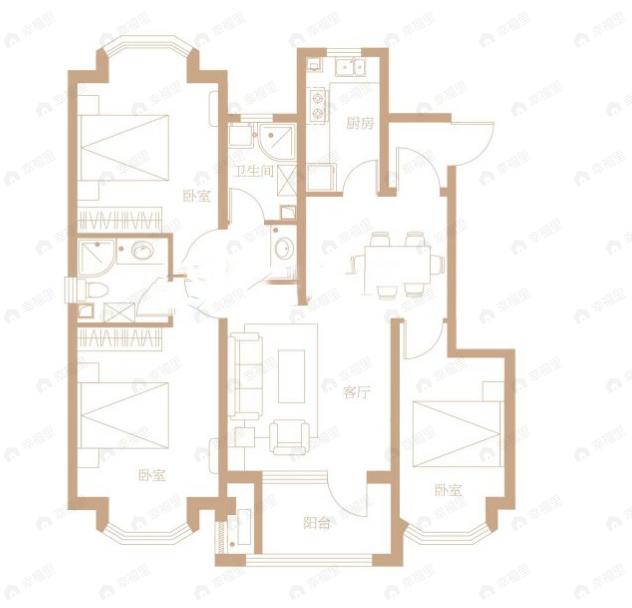 翡玉东方3室2厅2卫户型图
