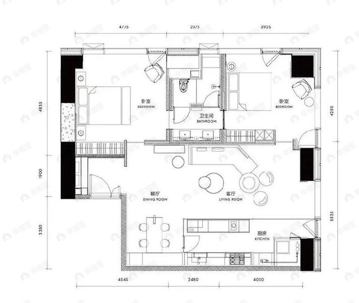 新光大中心1室2厅1卫户型图