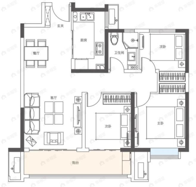 合创君悦府(西咸新区)3室2厅1卫户型图