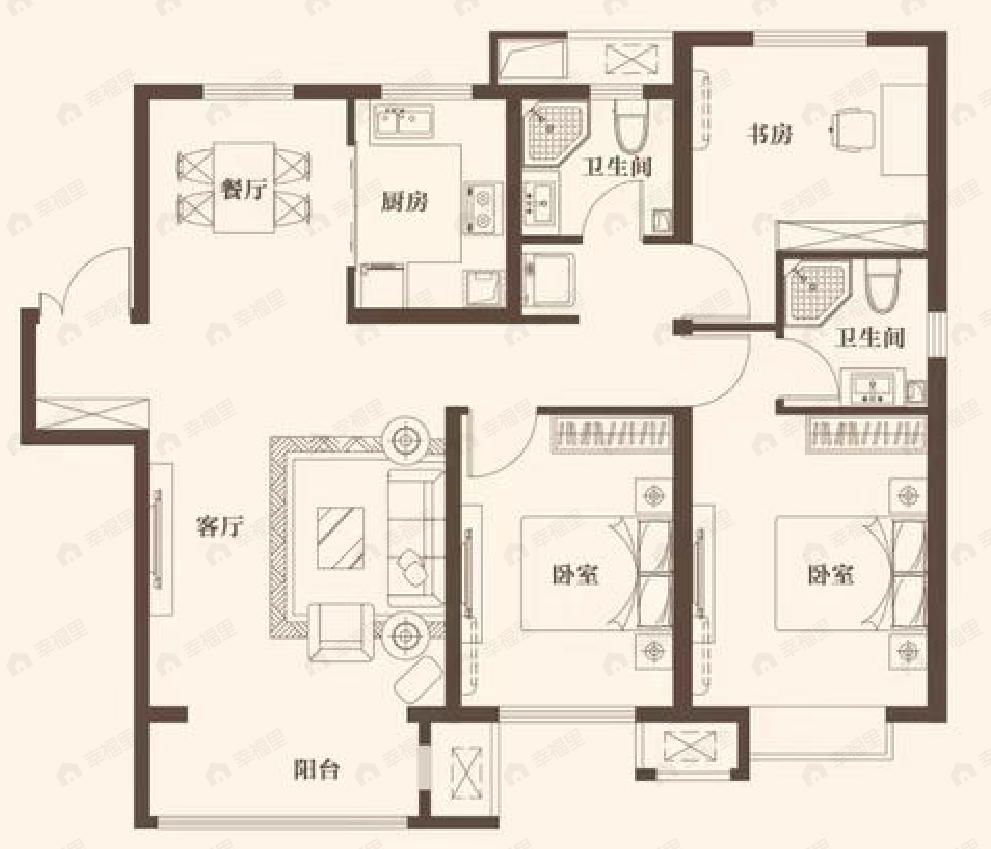 天房北宁公元3室2厅2卫户型图