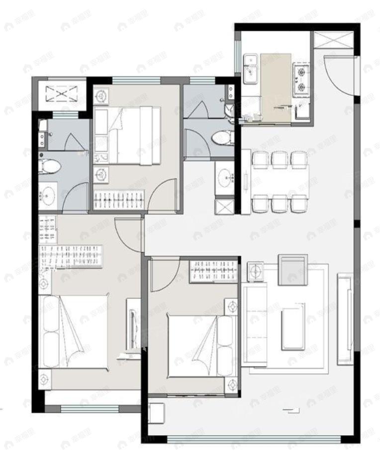 中粮奥体壹号3室2厅2卫户型图