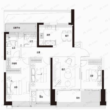 绿城武汉黄浦湾3室2厅2卫户型图