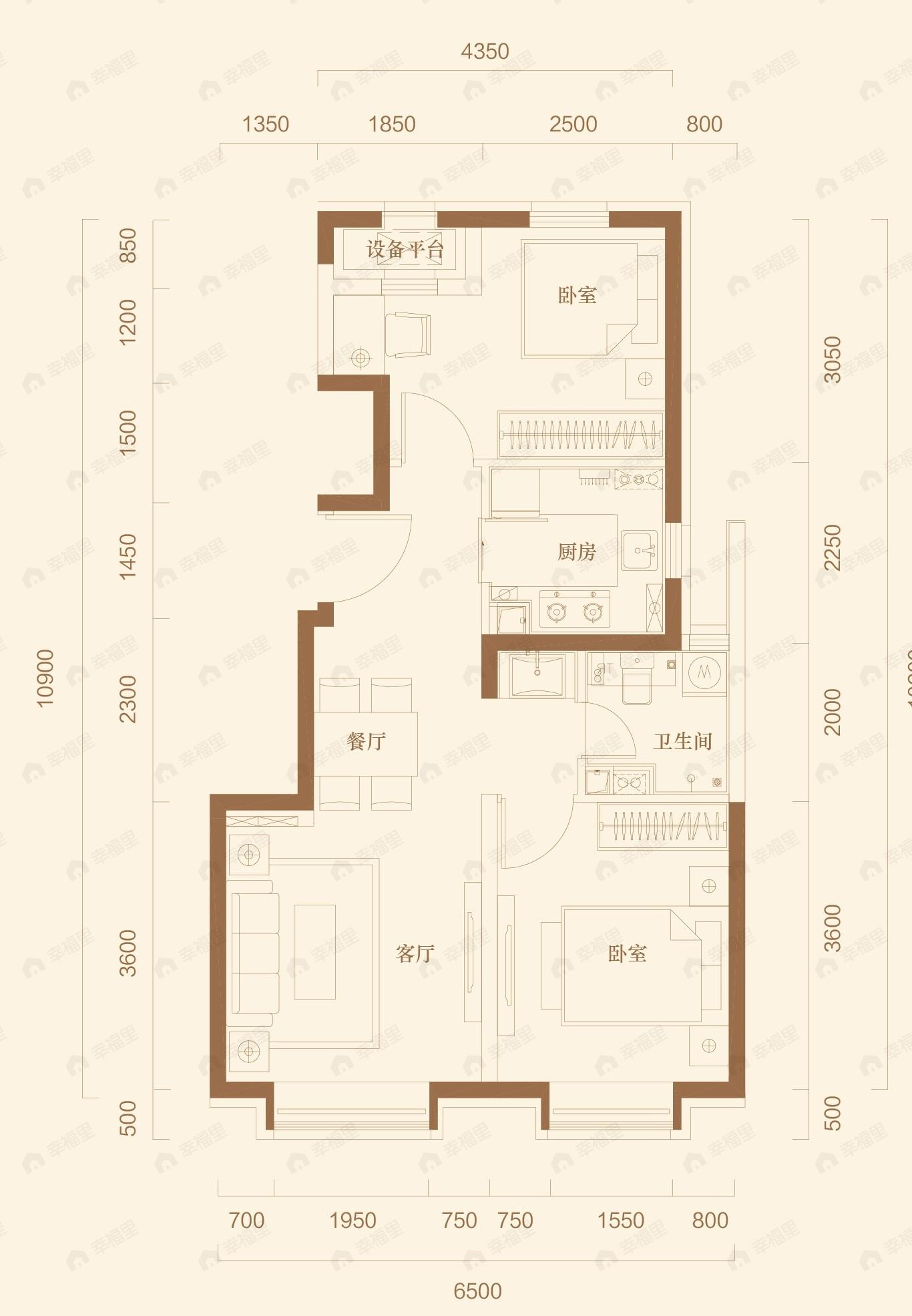 京能电建洺悦湾2室2厅1卫户型图