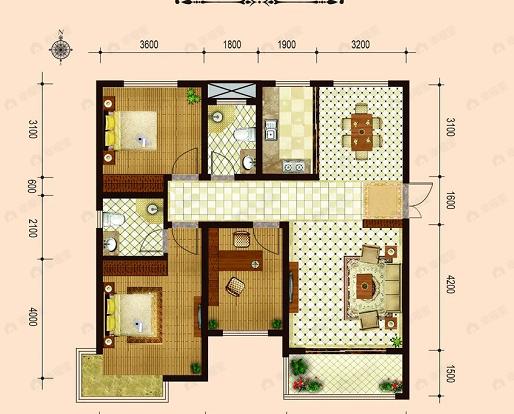 大运外滩玺园3室2厅2卫户型图