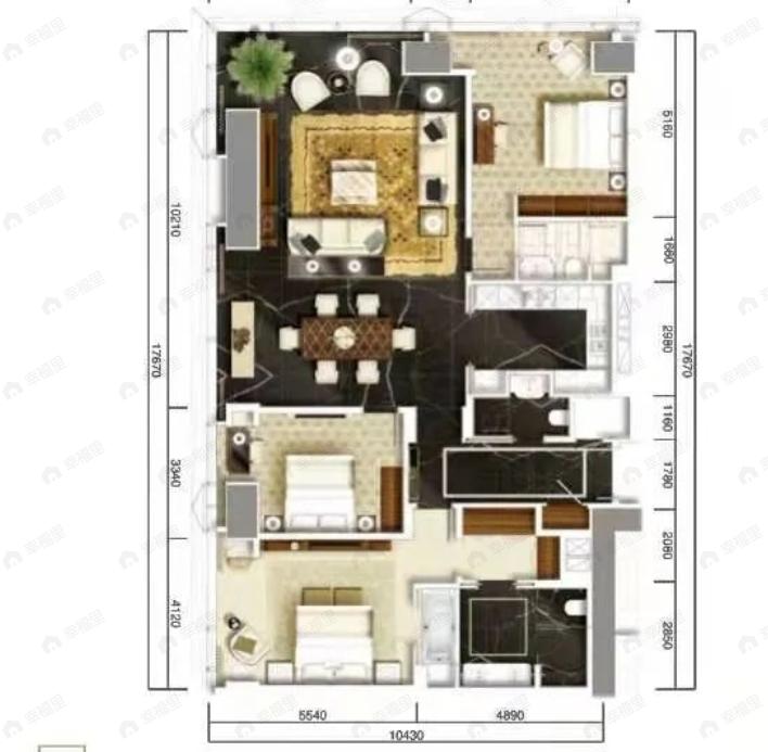 3室2厅1卫建面274平西户型图