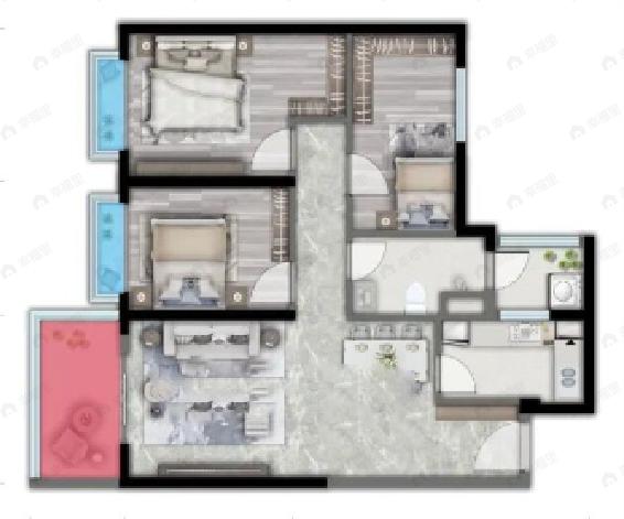 保利城3室2厅1卫户型图