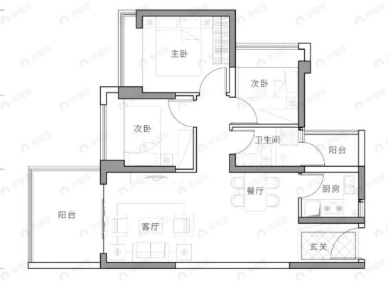泰富安御景华府3室2厅1卫户型图