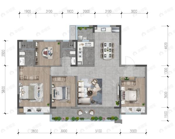 五矿香投桂语堂4室2厅2卫户型图