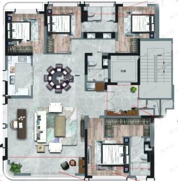 4室3厅3卫建面169平南|西|北户型图