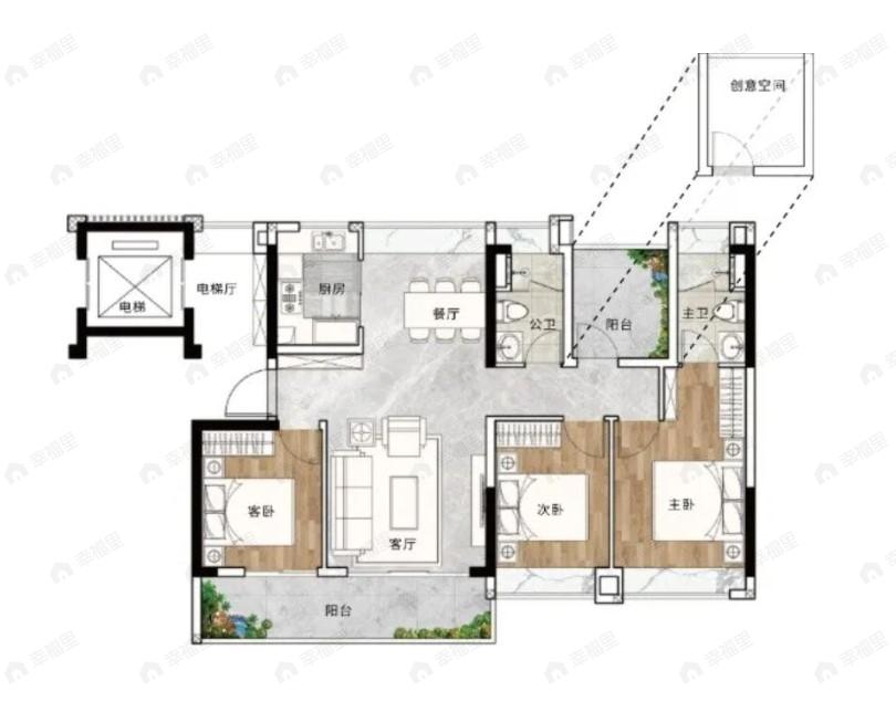 保利湾上3室2厅2卫户型图