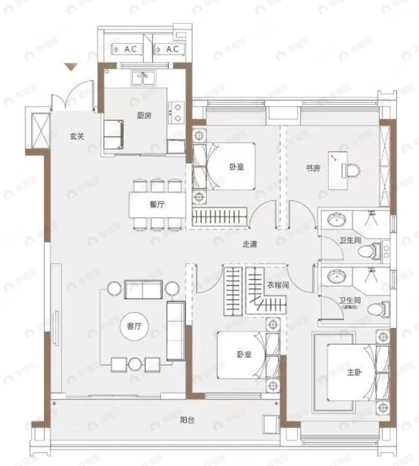 恺德信达樾景臺4室2厅2卫户型图