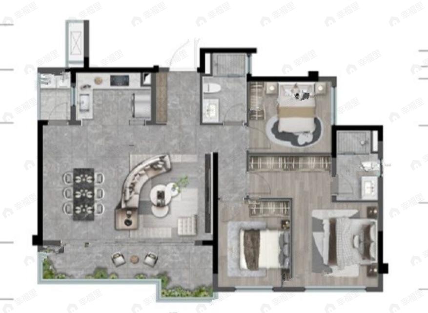 龙湖天屿3室2厅2卫户型图
