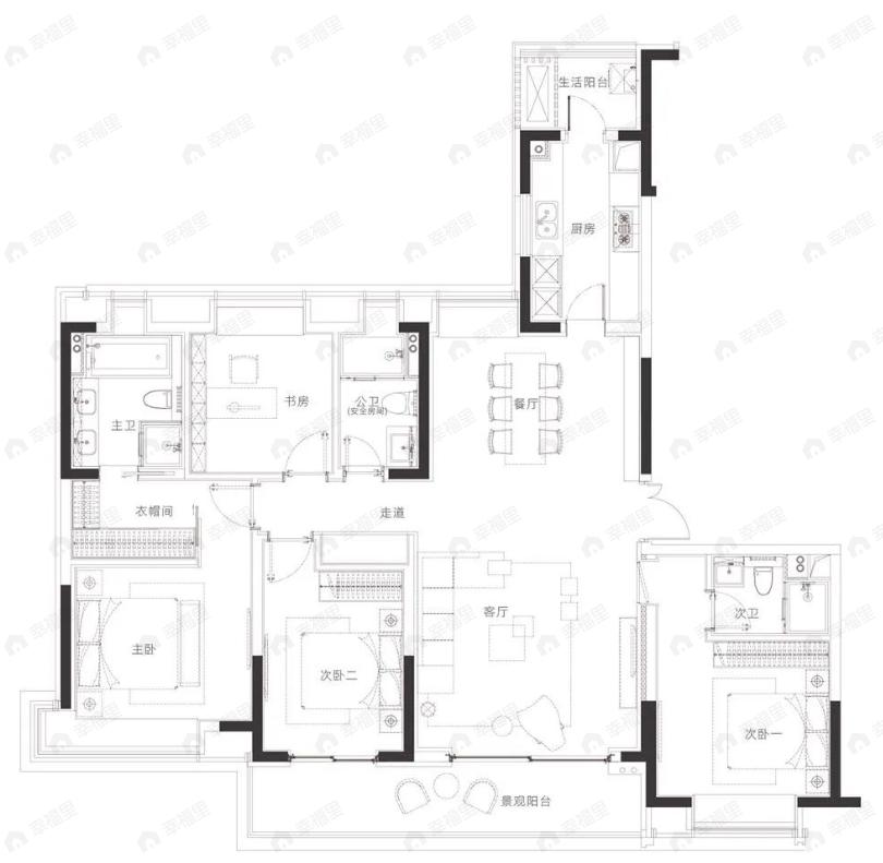 中信泰富滨江金融城4室2厅3卫户型图