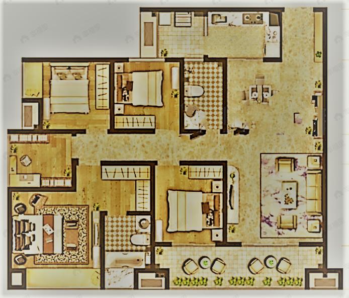 天安江畔珑园三期5室2厅2卫户型图