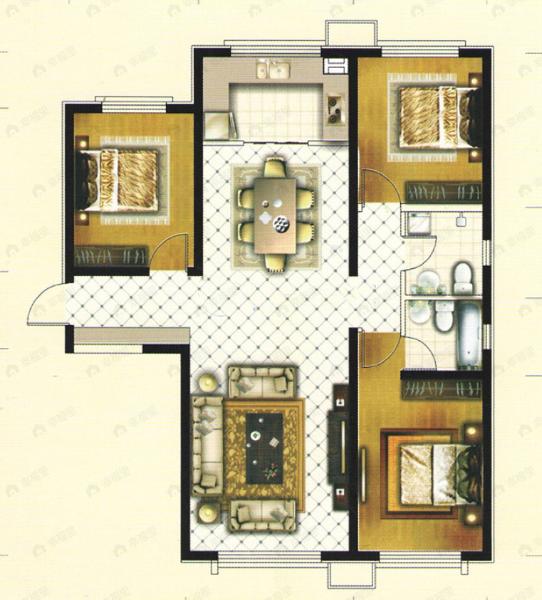 青福新城3室2厅2卫户型图