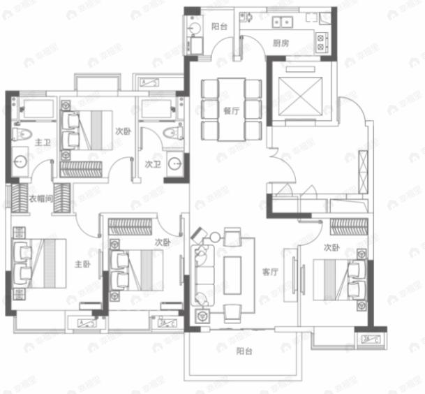 众安中至未来里4室2厅2卫户型图