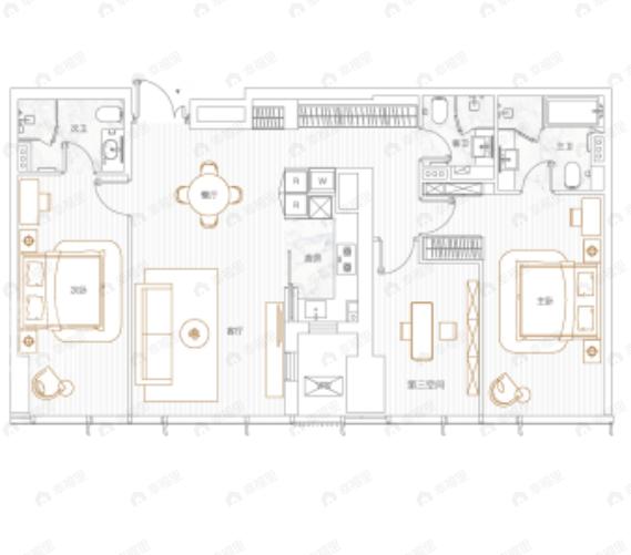 马场道57号3室2厅3卫户型图