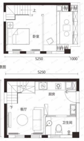 2室1厅1卫建面27平户型图