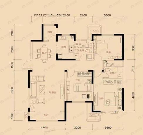 格调平园3室2厅2卫户型图