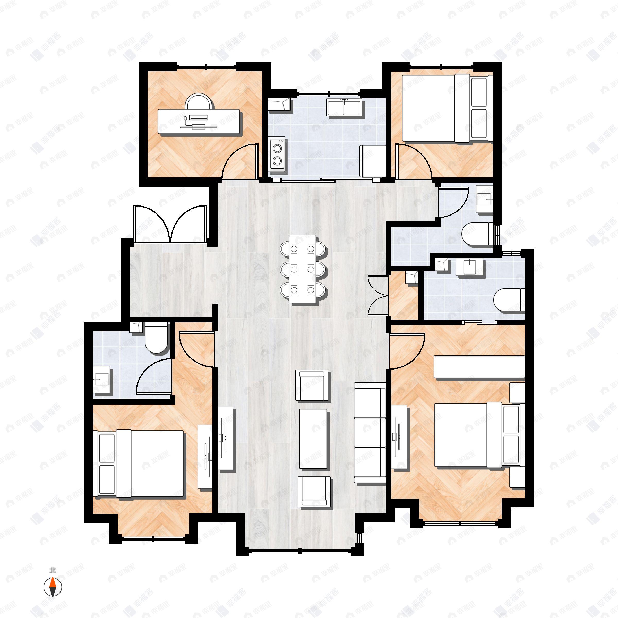 4室2厅3卫建面128平户型图