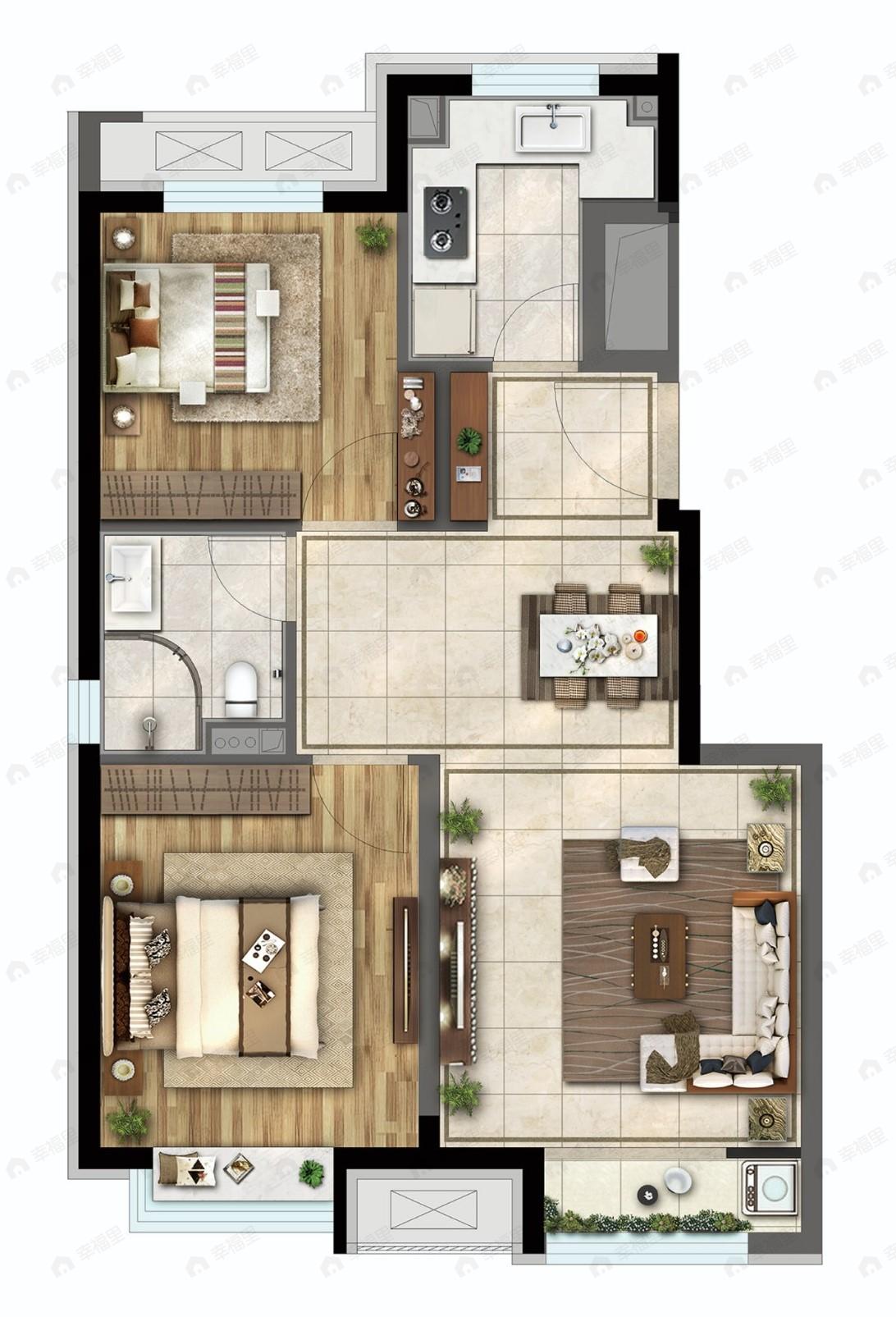 中骏云景台2室2厅1卫户型图